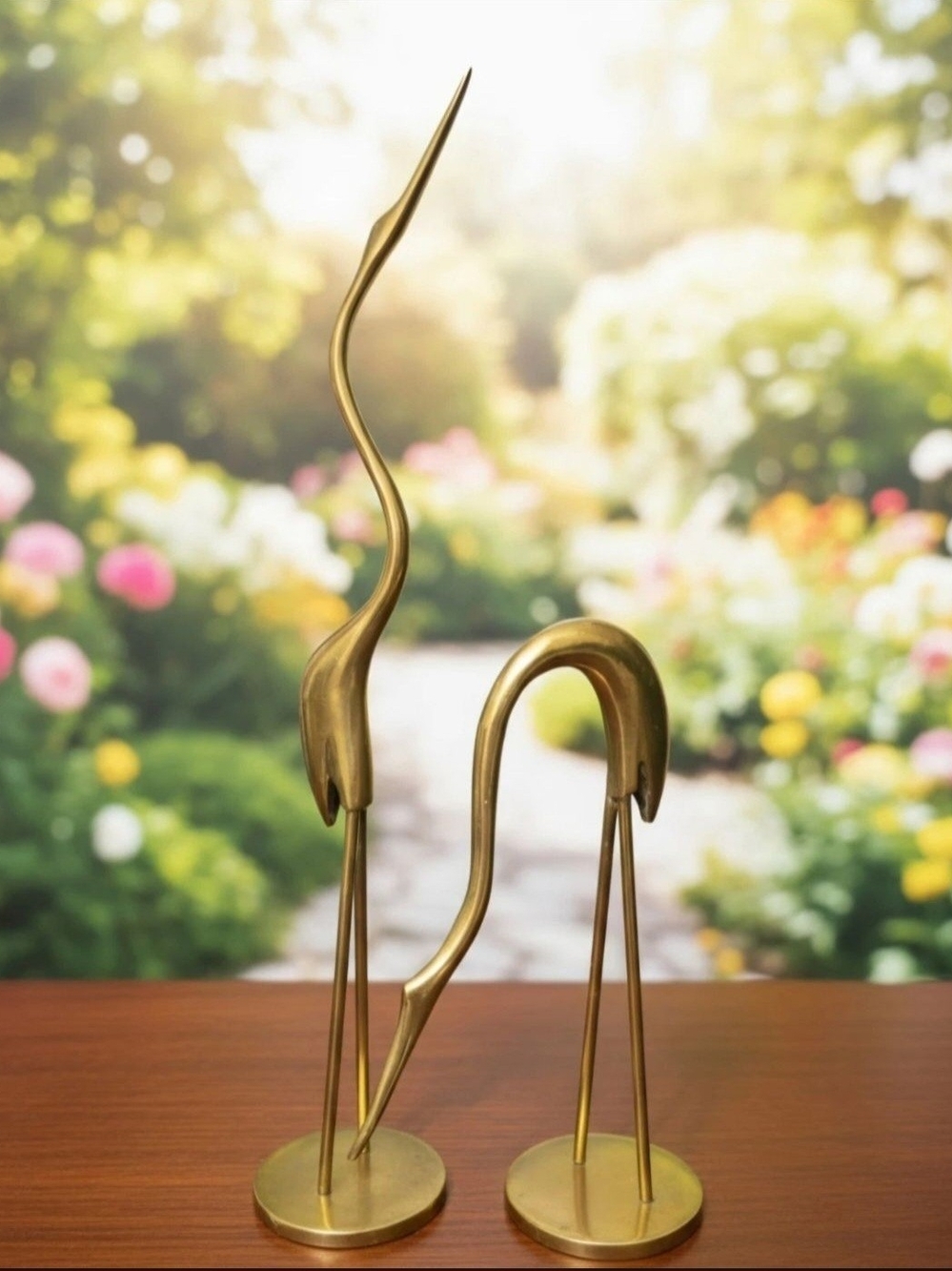 Mid Century Bronze Heron Figuerines Popular In Mid 60's 16",9"
